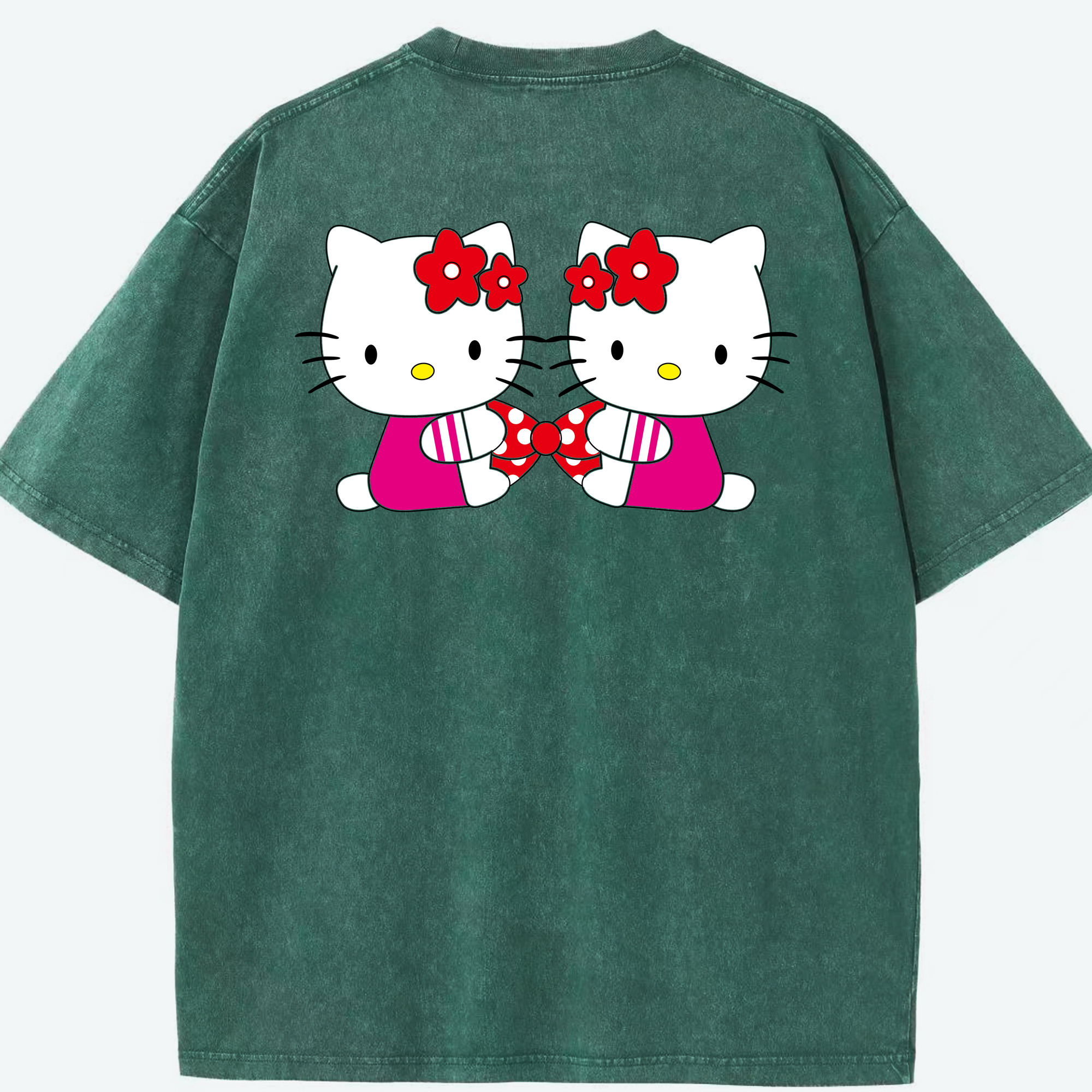 （画像用） Hello Kitty ハローキティ 綿100% ヴィンテージ風 半袖Tシャツ（背面プリント）